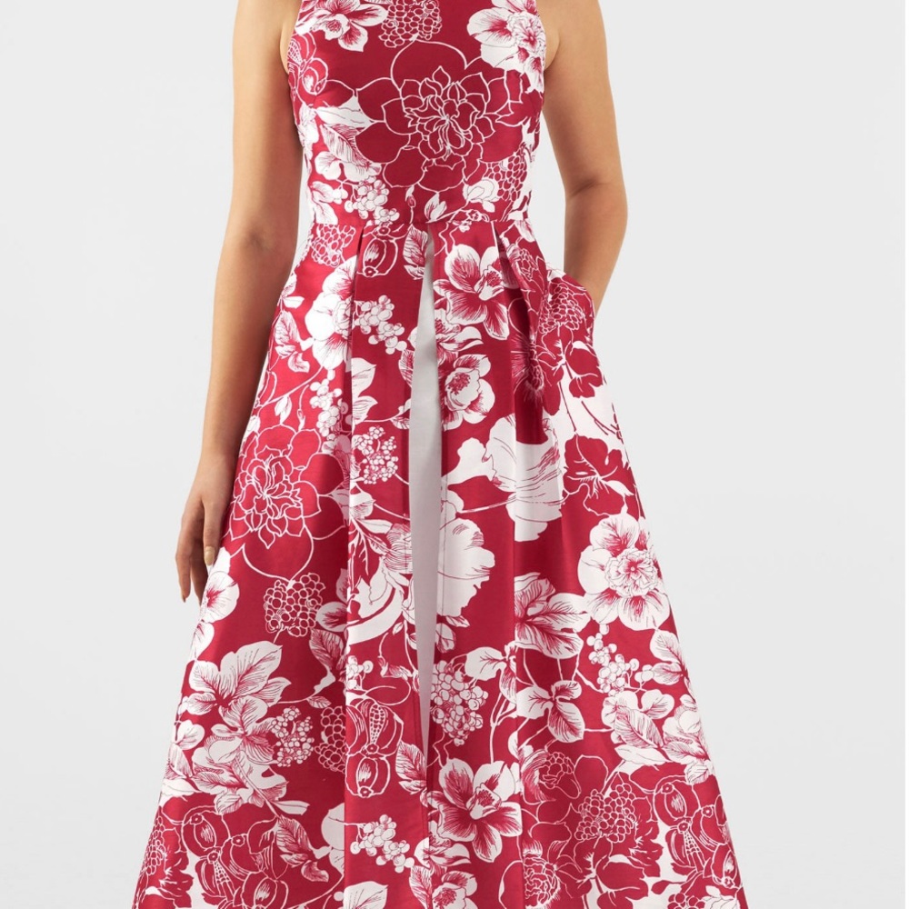 Women Floral Print Dupioni Inset Front Dress Size 14
